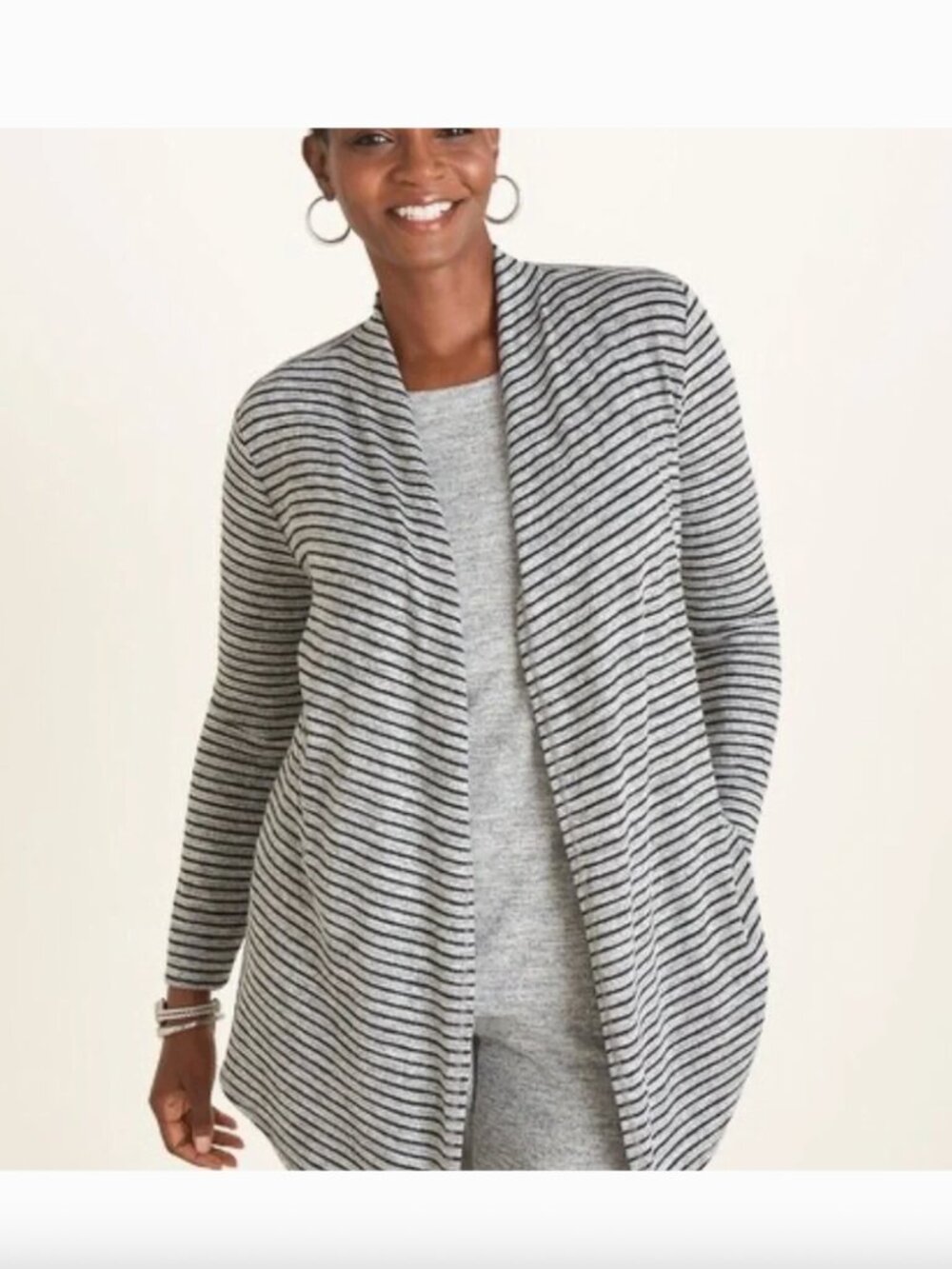 Chico's Striped Open-Front Women’s Cardigan Sweater Black & Gray Size 0 (Small)
